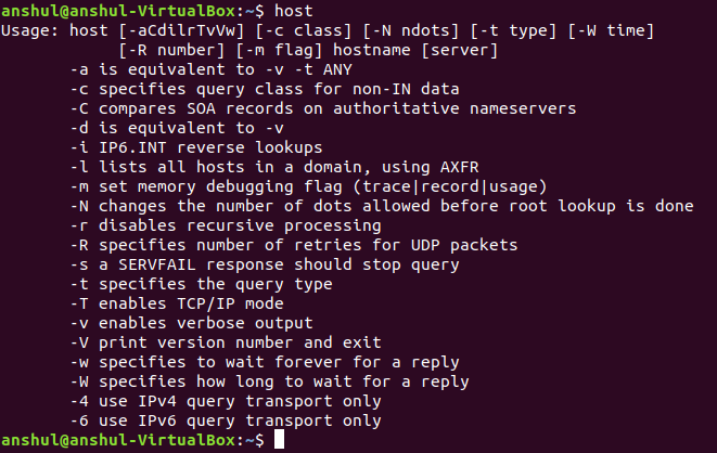 Linux示例中的host命令1