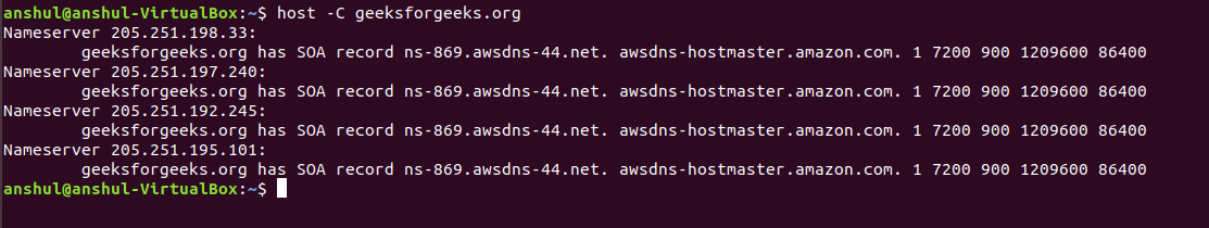 Linux示例中的host命令使用解释和示例