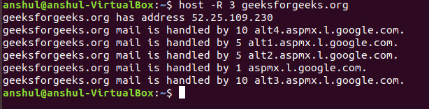 Linux示例中的host命令使用解释和示例