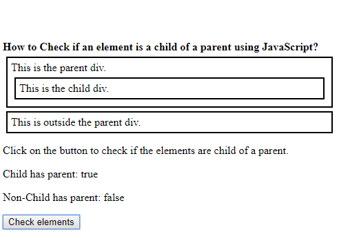 如何使用JavaScript检查元素是否是父元素的子元素？