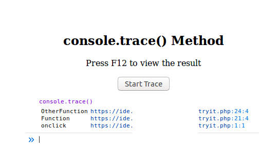 HTML DOM console.trace()方法用法实例