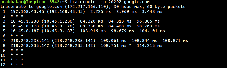 Linux中带有示例的traceroute命令