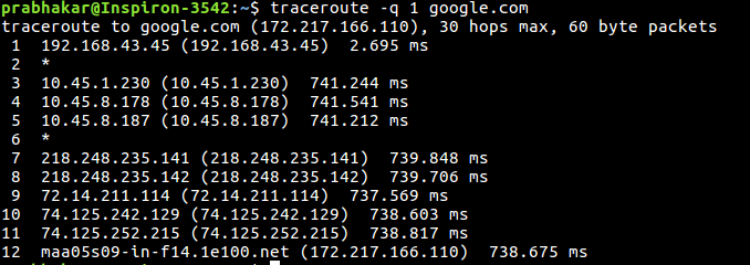 Linux中带有示例的traceroute命令10