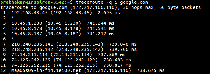 Linux中带有示例的traceroute命令