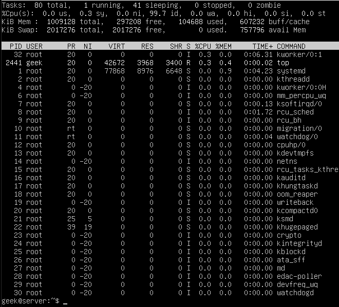 使用 top 命令列出进程