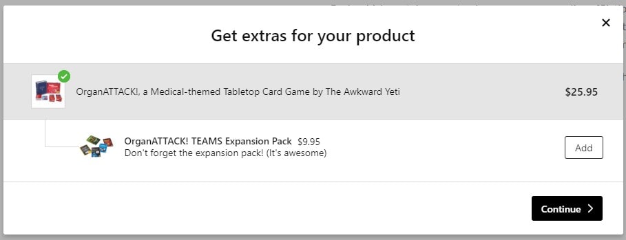 为纸牌游戏提供扩展包是一种很好的交叉销售（通过 theAwkwardStore.com）