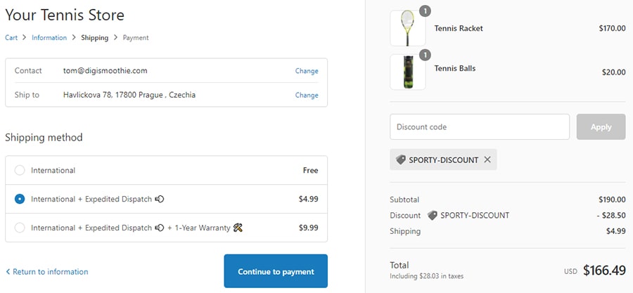 在 Shopify 中通过运费进行本地结账追加销售的示例