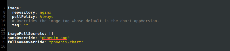 更改了 values.yaml 文件中的Chart名称覆盖值