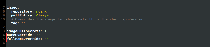 values.yaml 文件中的默认Chart名称覆盖值