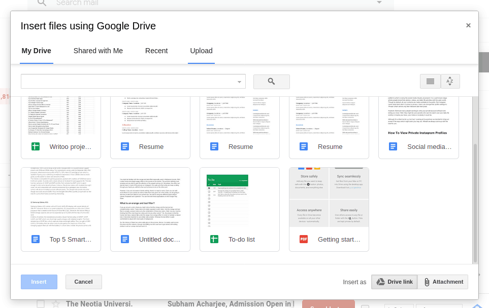 通过 Gmail 发送 Google Drive 集成