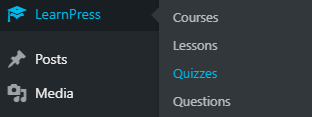 WordPress 仪表板中 LearnPress 下的测验