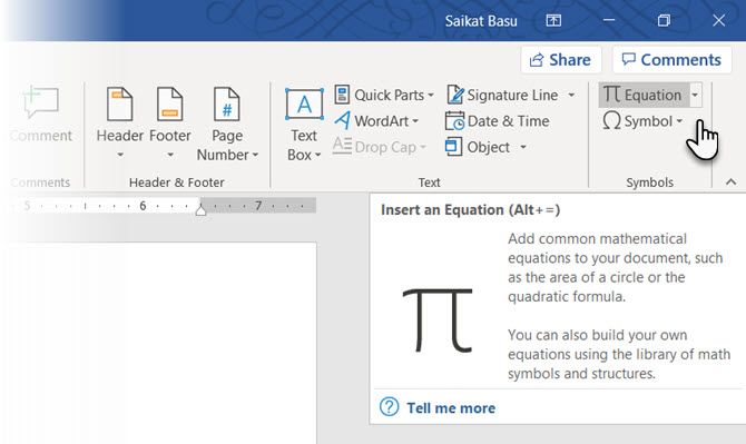 在 Microsoft Word 中插入新方程