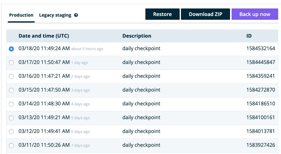 我在 WP Engine 中的自动备份。