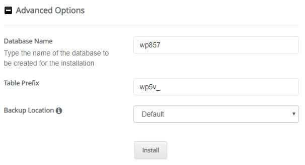 MySQL 数据库选项 Softaculous WordPress 安装程序