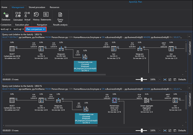 APEXSQL Plan 查询执行计划比较。