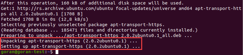 安装 apt-transport 包时的输出。