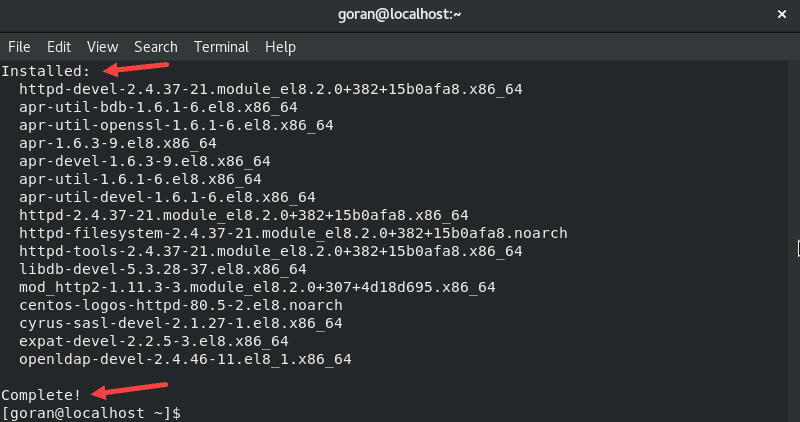 在 CentOS 中安装 httpd devel 实用程序