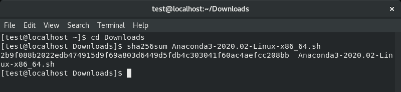 CentOS 终端显示 Anaconda 文件哈希