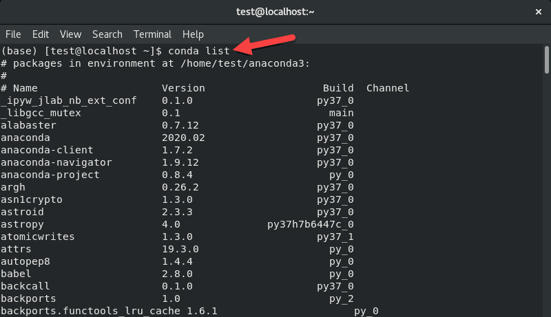 conda list 命令的终端输出