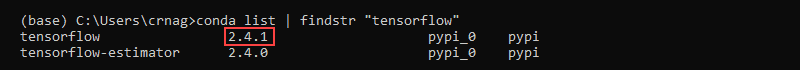 conda list findstr tensorflow 版本输出