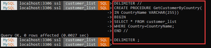 在 MySQL Shell 中创建存储过程。