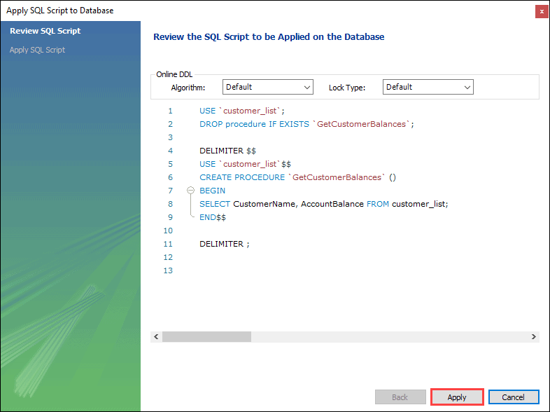 在 MySQL Workbench 中创建存储过程之前查看代码。