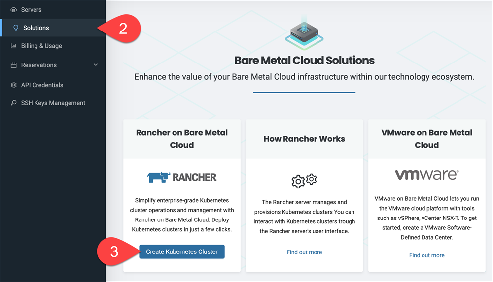 在解决方案页面中选择“创建 Kubernetes 集群”选项