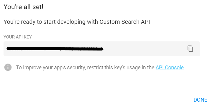 CSE API 密钥可供使用