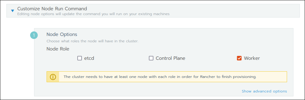 在 Rancher 中自定义节点选项。