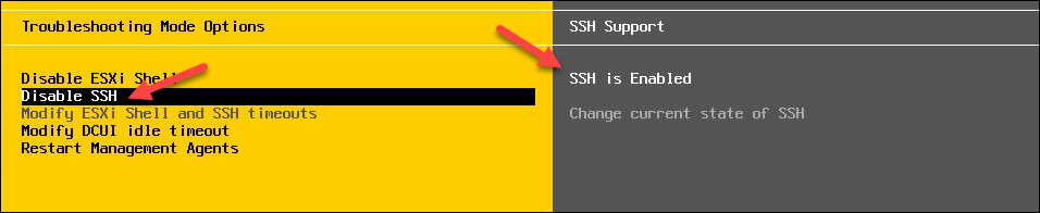 显示 SSH 已启用的 DCUI 菜单 