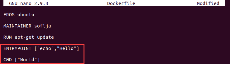 包含 ENTRYPOINT 和 CMD 的 Dockerfile 示例。