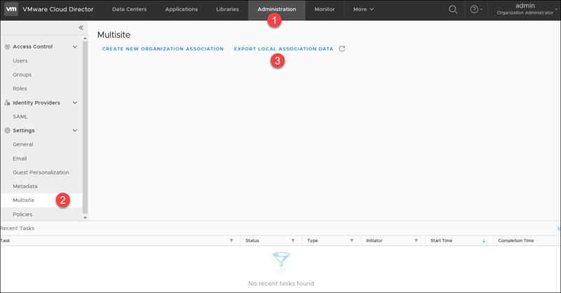 Cloud Director 门户，多站点部分。 