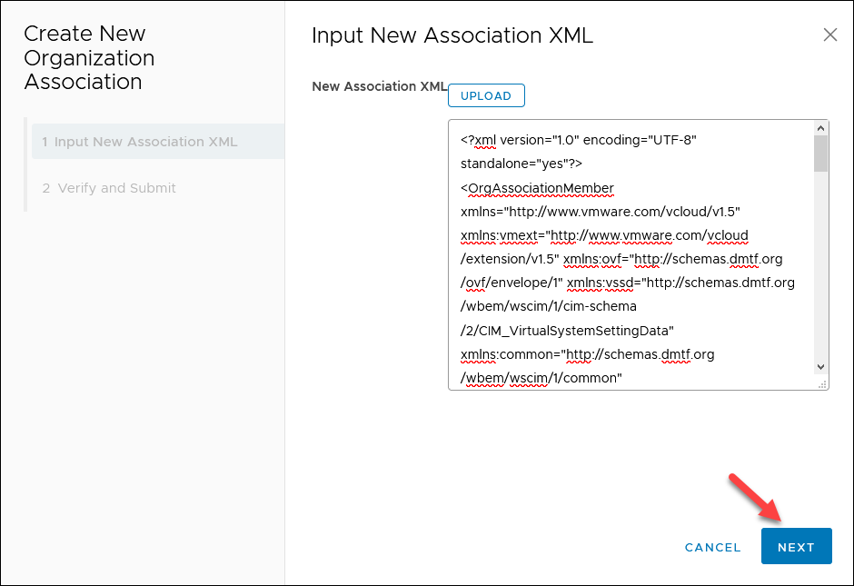 Cloud Director 中的 XML 上传文件向导