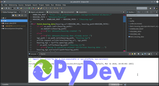 带有 Pydev 的 Eclipse IDE，底部带有官方 PyDev 徽标