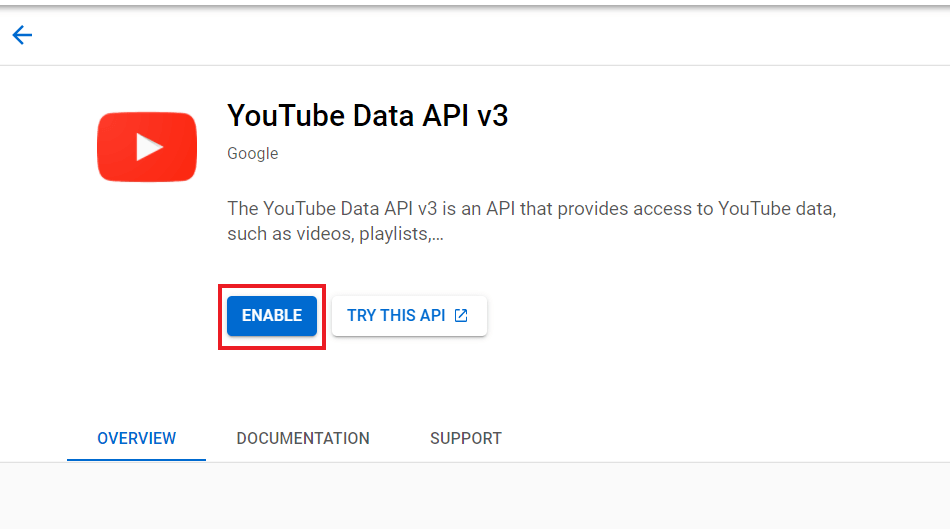 启用 YouTube API