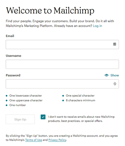 Mailchimp 注册表单