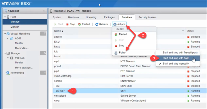 重启后自动启动 SSH 服务的 ESXi 操作菜单