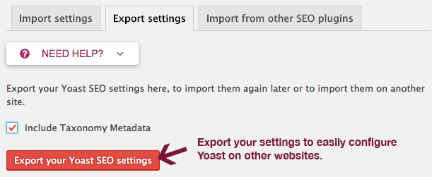 导出 Yoast SEO 设置以在另一个站点上使用。