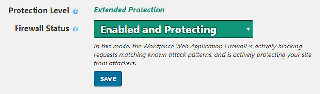 Web 应用程序防火墙设置中的扩展保护。