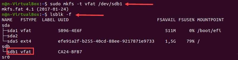 在 Linux 中使用 FAT32 文件系统格式化磁盘分区。