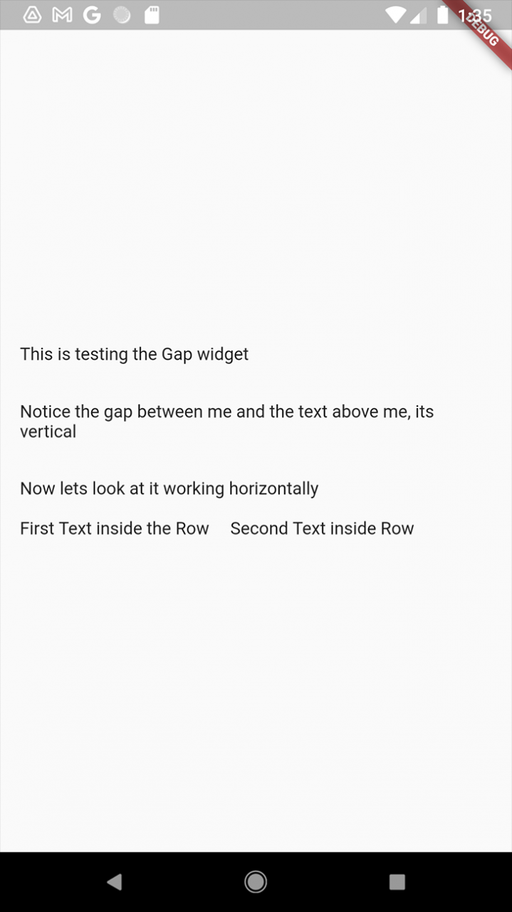 我们在 UI 上测试 Gap 小部件的结果