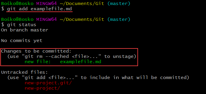 使用 git add 命令将文件添加到索引中。