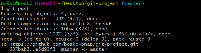 运行 git push 将更改从本地存储库推送到远程存储库。