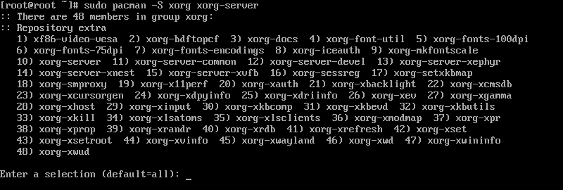选择 Xorg 安装的所有组件