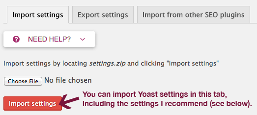 导入 Yoast SEO 设置。