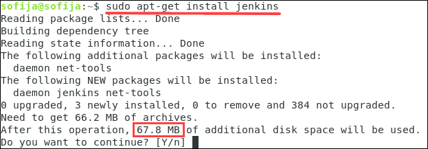 在 Debian 10 上安装 Jenkins 的命令。