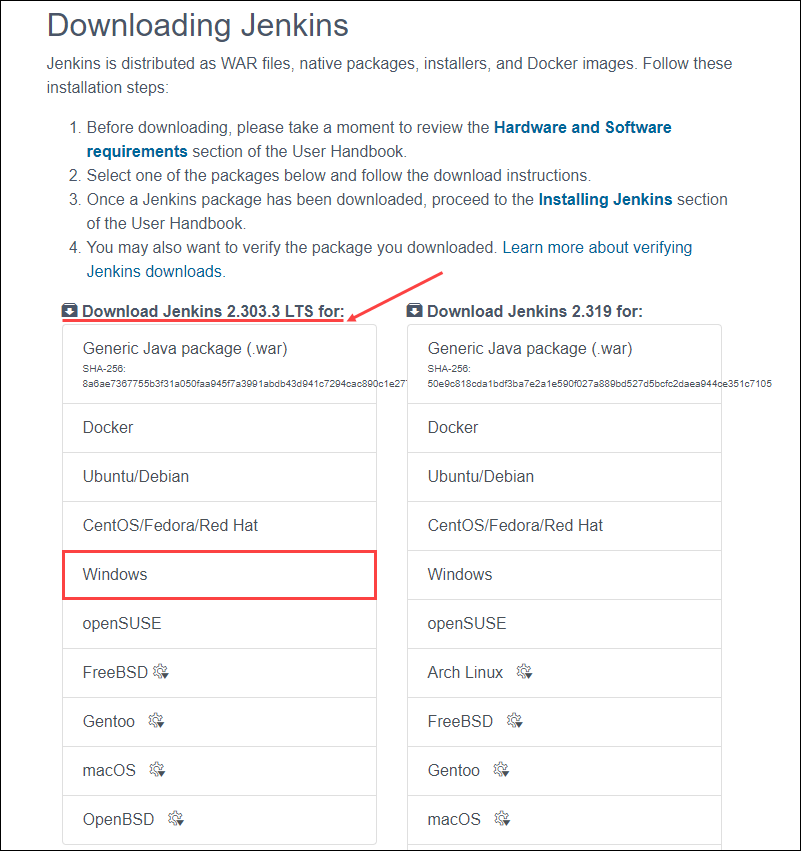 从 Jenkins 网站下载 Windows 安装文件