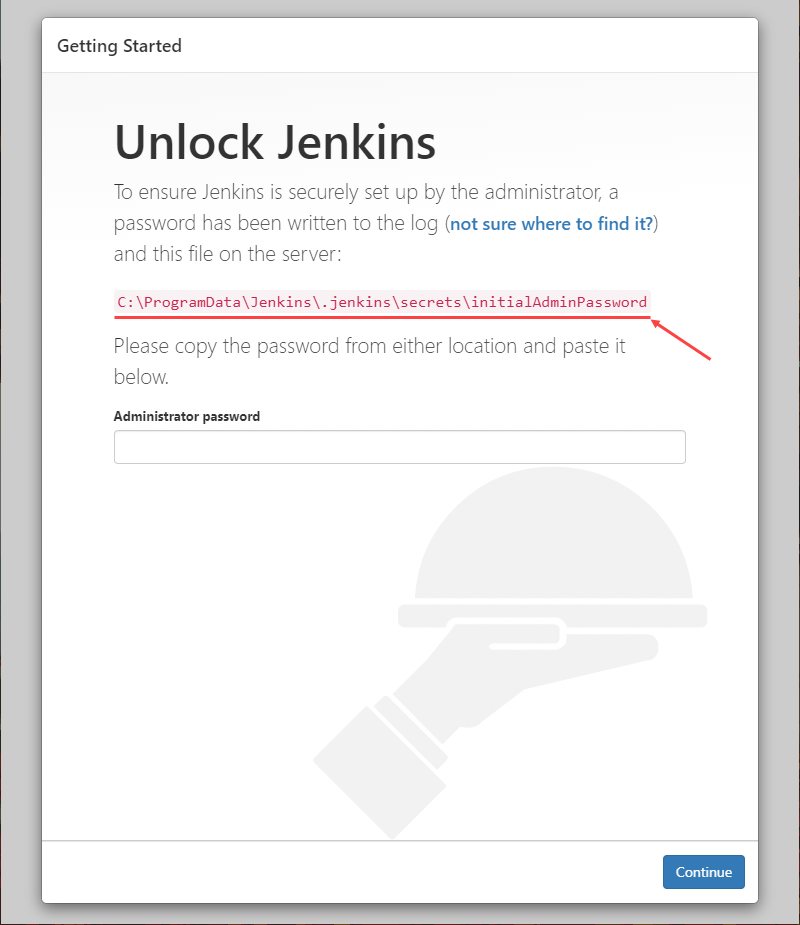 Unblock Jenkins 页面显示带有管理员密码的文件路径