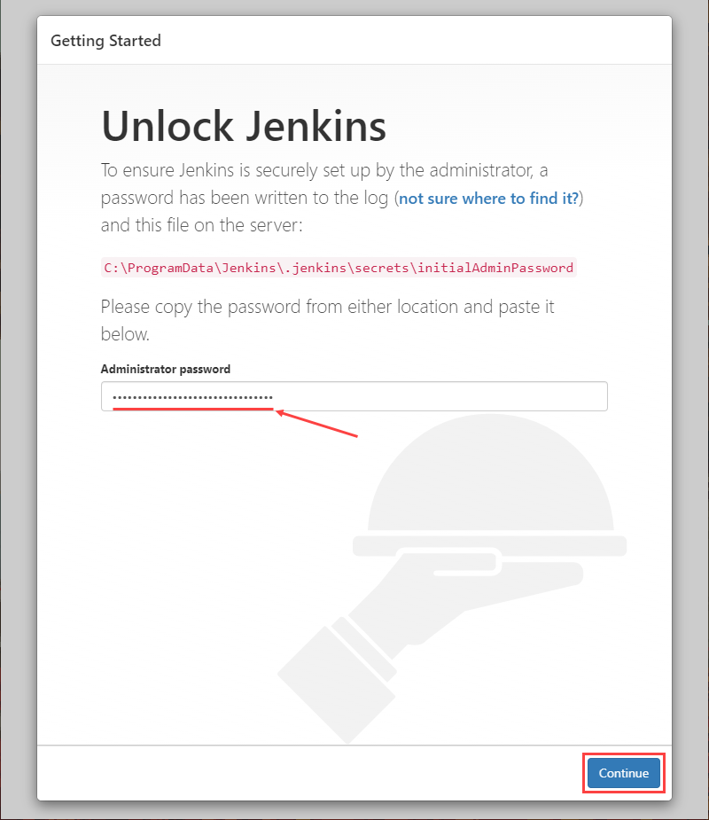 在 Unblock Jenkins 页面输入管理员密码