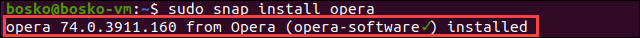 使用 snap 在 Ubuntu 上安装 Opera。
